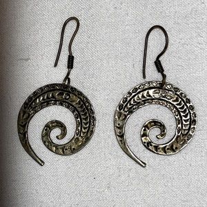 Vintage India Hanging Spiral Earrings with Engraved Design